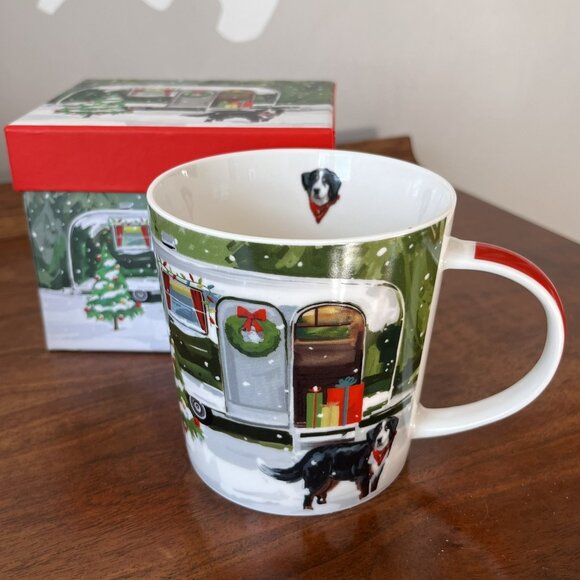 PPD Martha Collins Noah Dog Mug Camper Trailer Christmas Holiday New Bone China - Picture 1 of 14